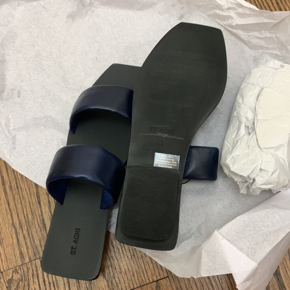 COPY - St Agni Navy Blue Leather Slides NWT - Picture 6 of 7